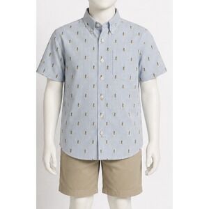 CACTUS MAN Boys Short Sleeve Button Down Shirt Size Large L 10 12 Blue Stripes